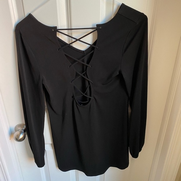 Express Black Dressy Crisscross Longsleeve Top - Picture 4 of 6